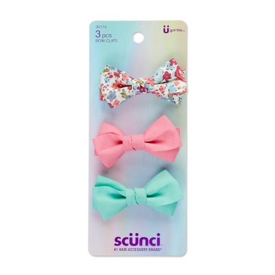 scunci Kids Bow Clips - Floral Pastels - 3pk