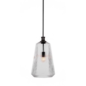 Toltec Lighting Carina 1 - Light Pendant in  Matte Black with 11" Clear Ribbed Shade - 1 of 1