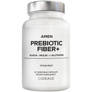 Amen Prebiotic Fiber Supplement - Organic Acacia & Chicory Inulin Fiber, L-Glutamine - Digestive Support - 60 Capsules - 1 of 4