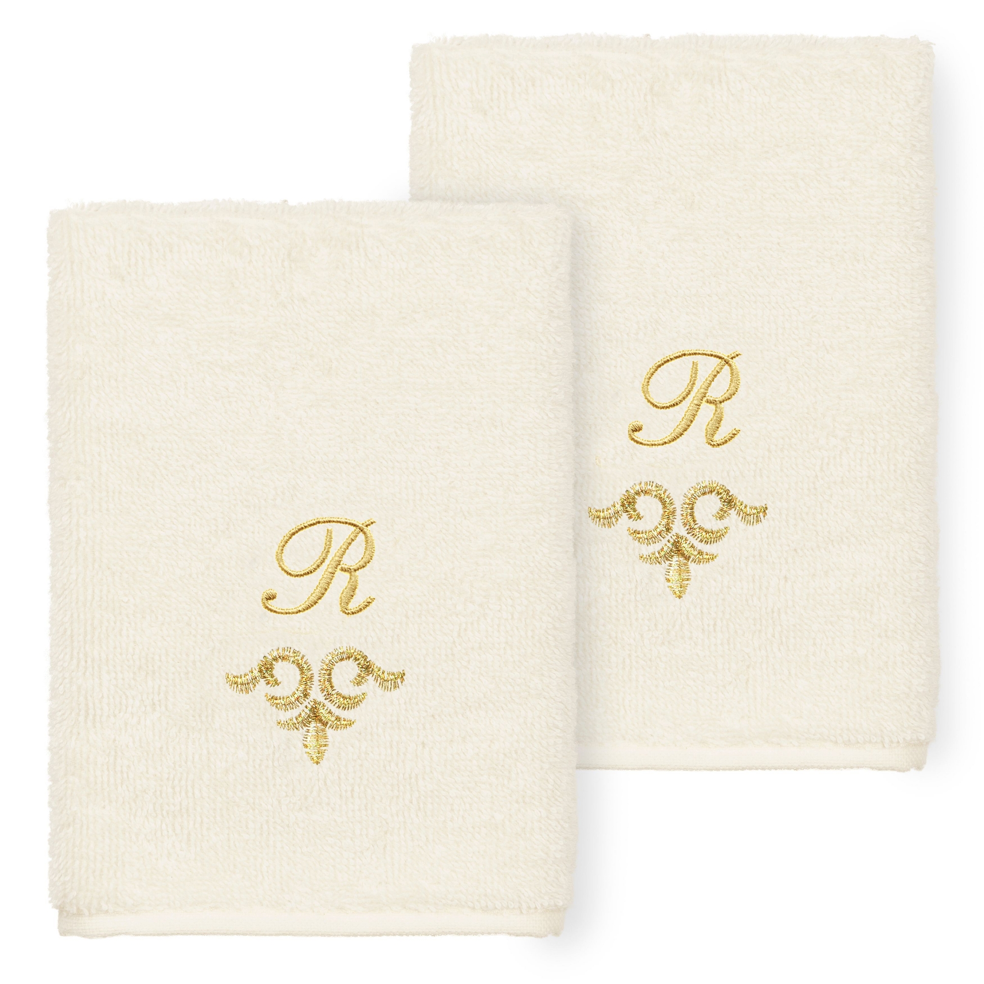 Linum Home Textiles 100% Turkish Cotton MONICA Gold Thread 2PC Embellished Washcloth Set - Cream - R