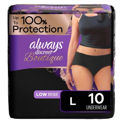 Always Discreet Boutique Low-Rise Postpartum Incontinence Underwear - Maximum Absorbency - Black - L - 10ct