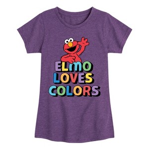 Girls' - Sesame Street - Elmo Loves Colors Fitted Short Sleeve Graphic T-Shirt - 1 of 4