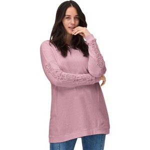 ellos Plus Size French Terry Lace Trim Sweatshirt Tunic - 1 of 4