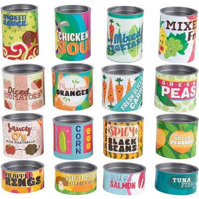 Juvale 16 Pieces Pretend Play Grocery Store Can Food for Kids Supermarket Playset Stackable Toys