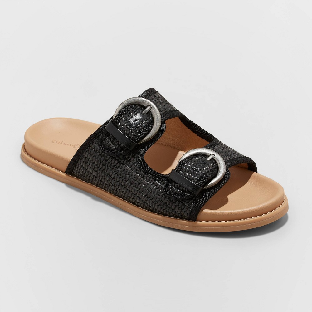 Women's Honey Raffia Footbed Sandals - Universal Thread Black 7.5