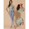 INSPIRE CHIC Women's Ruched Front Short Sleeve Floral Cropped Tops - 2 of 4