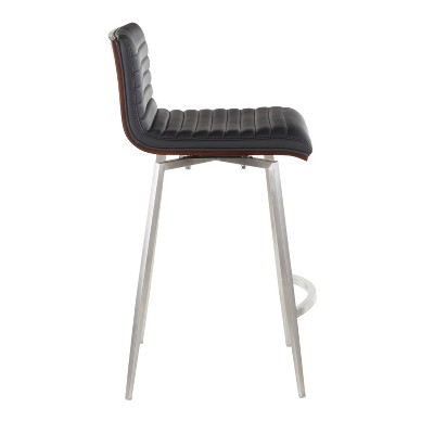 Modern Black Faux Leather Swivel Counter Height Stool with Wood Back