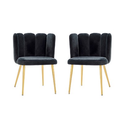 Set of 2 Barbara Contemparary Velvet Vanity Stool For Makeup Room, Moden Accent Side Chairs For Living Room With Shell Back And Golden Metal Legs| ARTFUL LIVING DESIGN