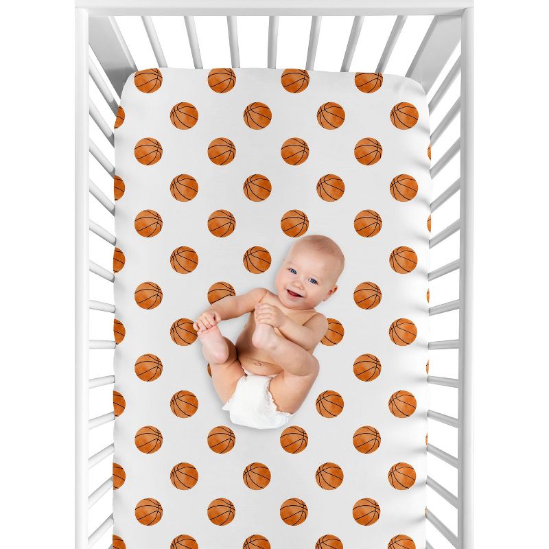 Sweet Jojo Designs Boy Baby Fitted Crib Sheet Watercolor Sports Theme Orange and White, 5 of 8