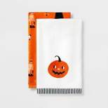 2pk Halloween Pumpkins Bath Hand Towels White/Orange - Hyde & EEK! Boutique™