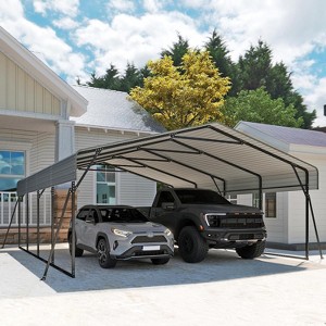 Real Relax Heavy Duty Metal Carport, Outdoor Garage Car Shelter Shade with Heavier Metal Frame, Galvanized Metal Roof for Car and Boats, Grey - 1 of 4