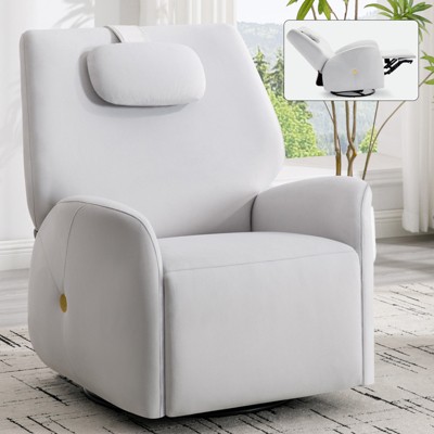 34"W Swivel Rocker Recliner Chair Accent Chair with Lumbar and Neck Support Pillow, USB and Type-C Ports, Blue/Beige/Grey-ModernLuxe