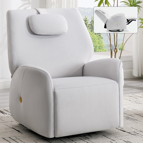 34"W Swivel Rocker Recliner Chair Accent Chair with Lumbar and Neck Support Pillow, USB and Type-C Ports, Blue/Beige/Grey-ModernLuxe - image 1 of 4