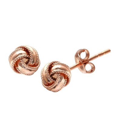 Women's Polished Loveknot Stud Earrings in Rose Gold Over Sterling Silver - Rose (7mm)