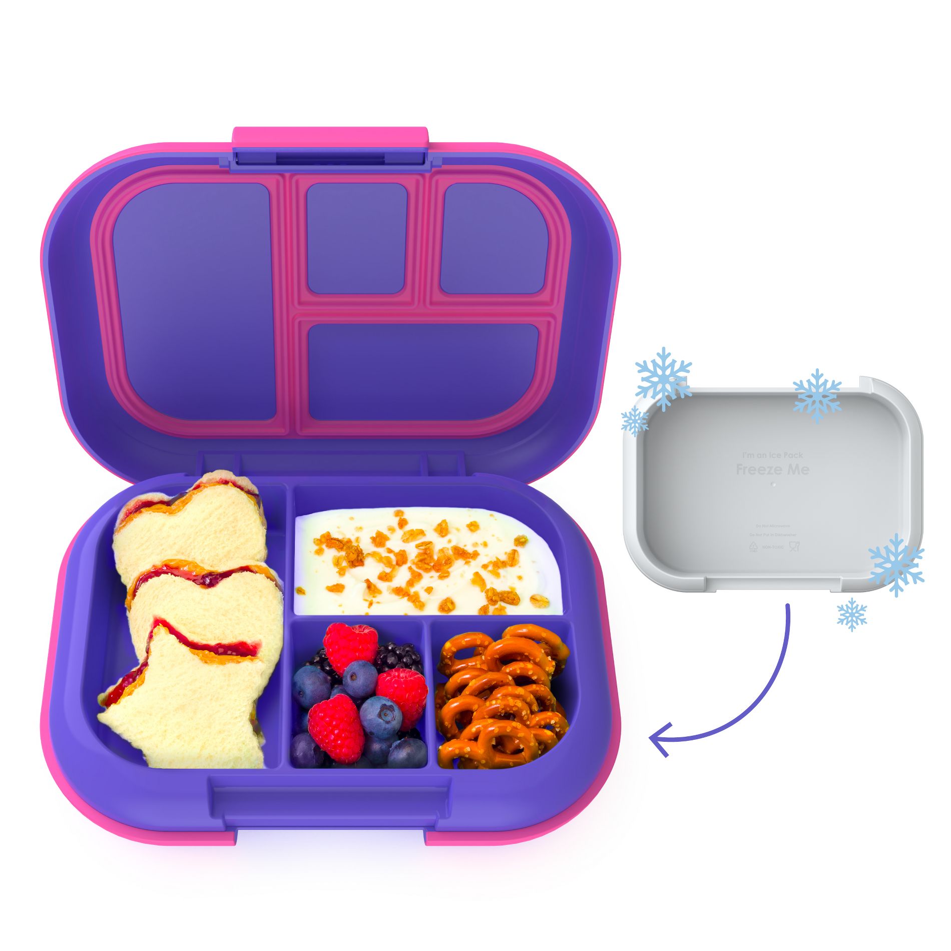 Bentgo Kids' Chill Lunch Box, Bento-Style Solution, 4 Compartments & Removable Ice Pack - Electric Violet