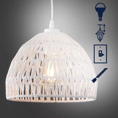Campana 10.25" White Woven Rope and Iron LED Pendant Light