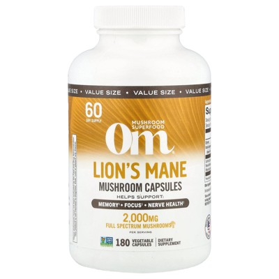 Om Mushrooms Lion's Mane Mushroom Capsules, 180 Vegetable Capsules (666 mg per Capsule)