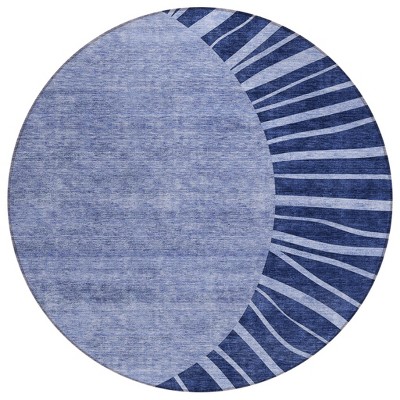 Navy Blue And Sky Blue Abstract Washable Indoor Outdoor Area Rug