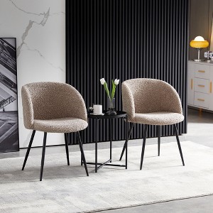 CENGHU Dining Chairs Set of 2, Upholstered Teddy Faux Fur Accent Chairs with Adjust Legs, for Dining Room, Living Room, Light Brown - 1 of 4