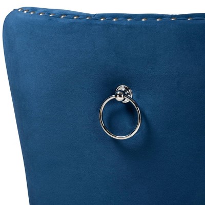 Navy Blue Velvet Upholstered Oak Dining Chair Set