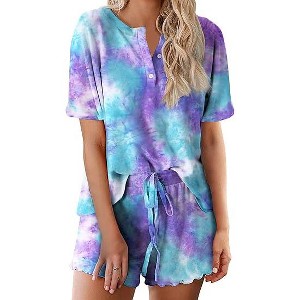 Ekouaer Tie Dye Pajamas Set Womens Loungewear Sleepwear 2 Piece PJ Sets - 1 of 4