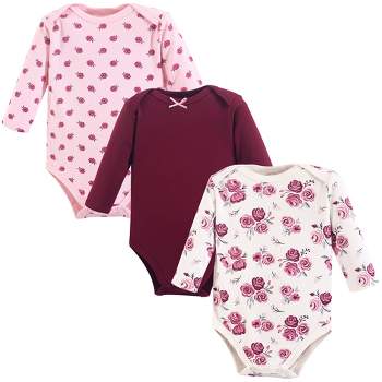 Hudson Baby Infant Girl Cotton Long-Sleeve Bodysuits 3pk, Rose