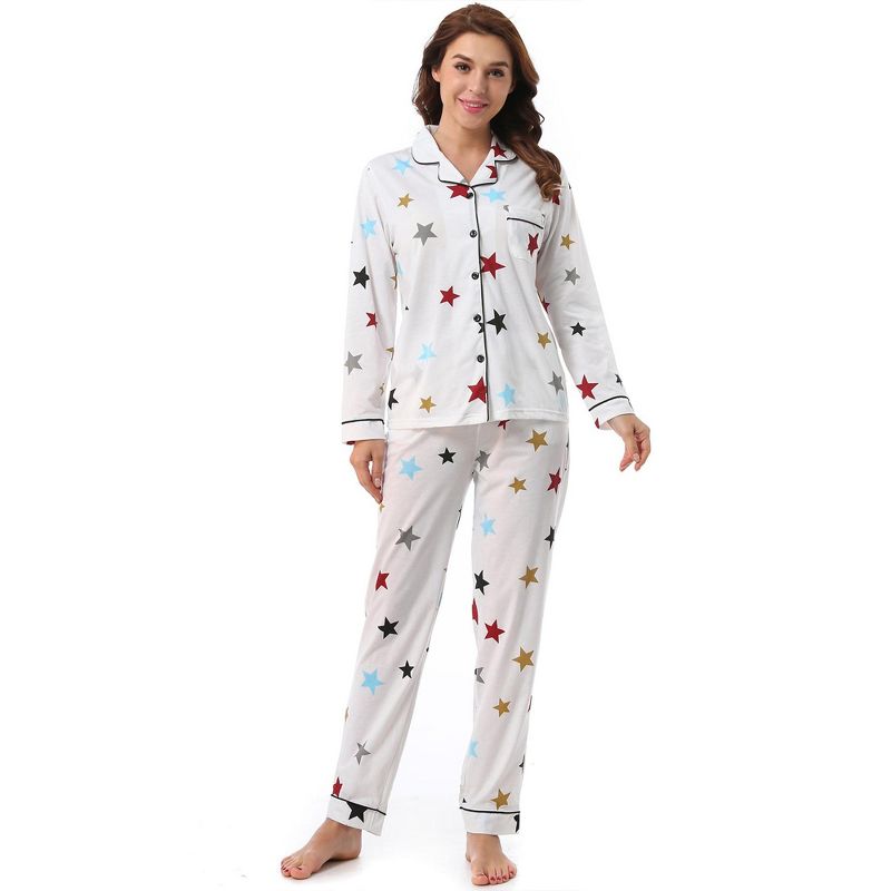 cheibear Womens Sleepwear Lounge Cute Print Nightwear with Pants Long Sleeve Pajama Set, 1 of 6