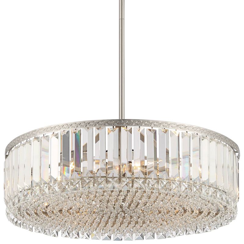 Stiffel Brushed Nickel Drum Pendant Chandelier 20 1/4" Wide Modern Clear Crystal 5-Light Fixture for Dining Room House Entryway, 1 of 10