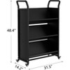 3 Tier Book Cart - Heavy Duty Metal Rolling Cart with 4 Lockable Wheels & Side Hooks, V Shaped Library Carts Storage Book Organizer - 2 of 4