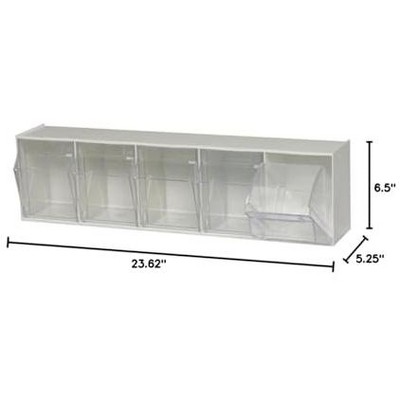 SleekStack 5-Compartment Clear & White Plastic Tip-Out Bin