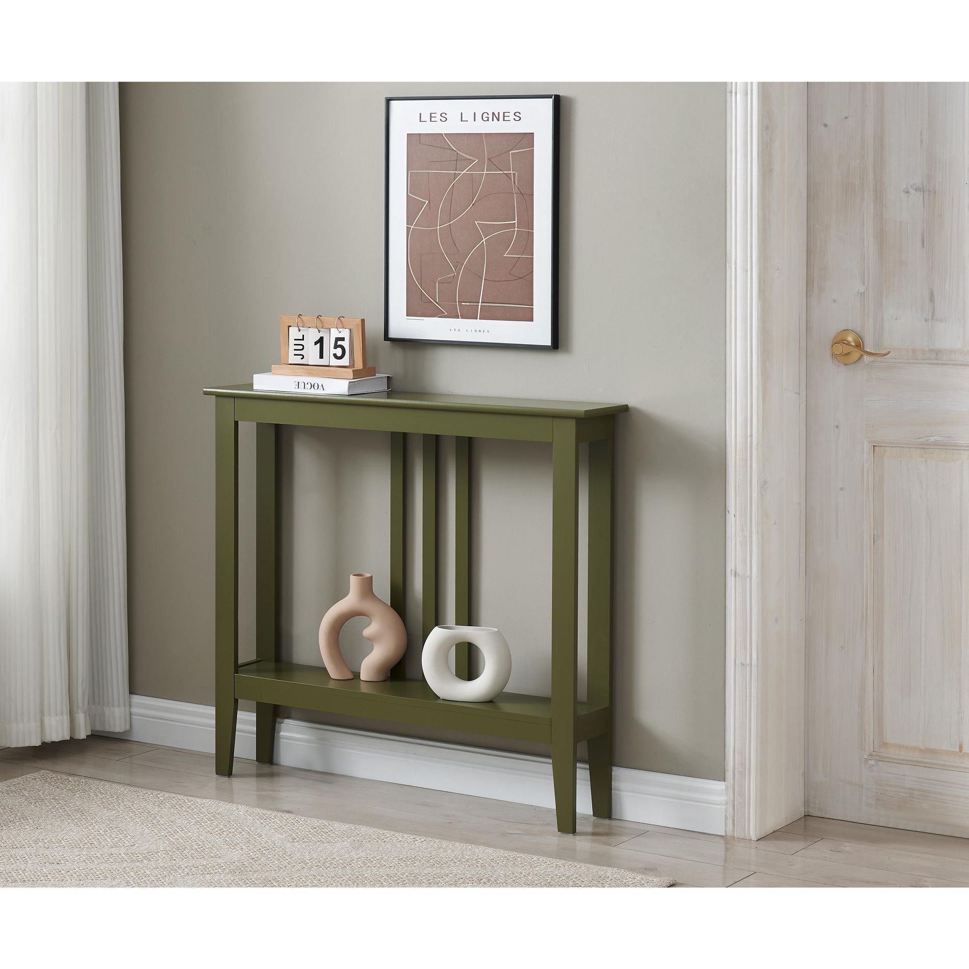 Kings Brand Furniture - Balfour Narrow Console Table with Shelves for Entryway, Hallway, Living Room, or Foyer.