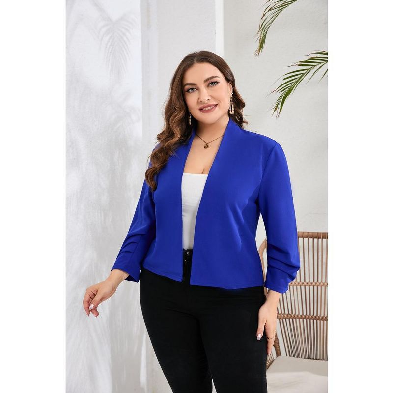 Whizmax Plus Size Blazer for Women 3/4 Sleeve Open Front Office Cropped Blazer Jacket, 4 of 7