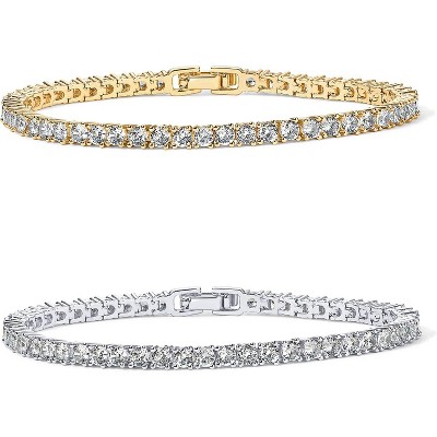 14K Gold Plated Cubic Zirconia Tennis Bracelet, Adjustable 6.5-7.5 Inch