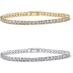 14K Gold Plated Cubic Zirconia Tennis Bracelet, Adjustable 6.5-7.5 Inch - 1 of 4