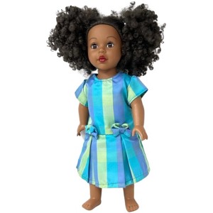 Doll Clothes Superstore Blue Green Stripe Dress Fits 18 Inch Girl Dolls Like American Girl Our Generation My Life Dolls - 1 of 4