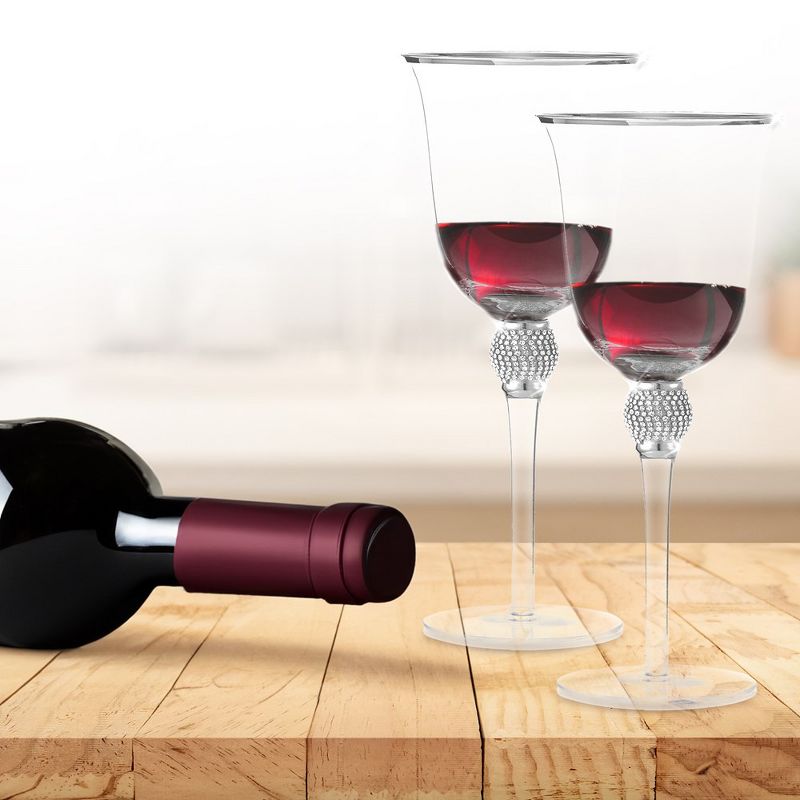 Berkware Classy Rhinestone Embellished Long Stem Rose Wine Glasses with Elegant Rim Design - 18oz, 2 of 13