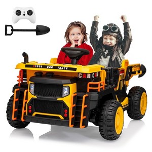 24V 2-Seater Ride-On Dump Truck for Kids, Remote Control Construction Toy with Electric Dump Bed, Extra Shovel - 1 of 4