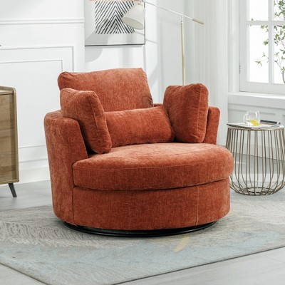 Hrinhom 42" W Oversized Barrel Chair,Modern Chenille Swivel Sofa Chair with Metal Base