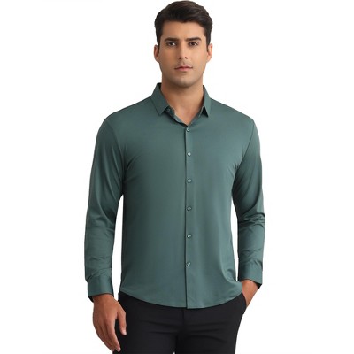INSPIRE CHIC Men's Long Sleeve Button Down Solid Color Business Dress Shirt