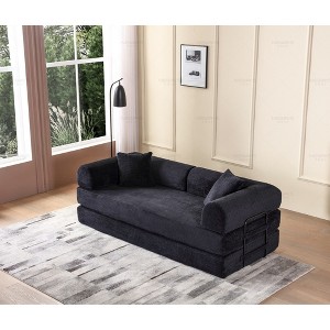 77.9" Corduroy Convertible Sofa Bed with Cylindrical Pillow, Folding Mattress, and Fixed-Shape Frame - 1 of 4