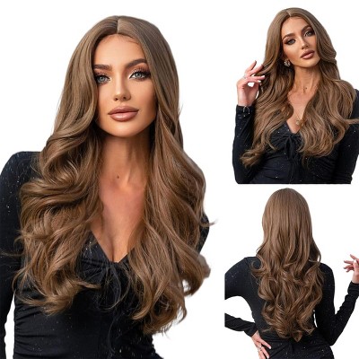 Jessie's Wig Wavy Wig Synthetic Middle Part Hair Wig For Women Blonde 26 Inch