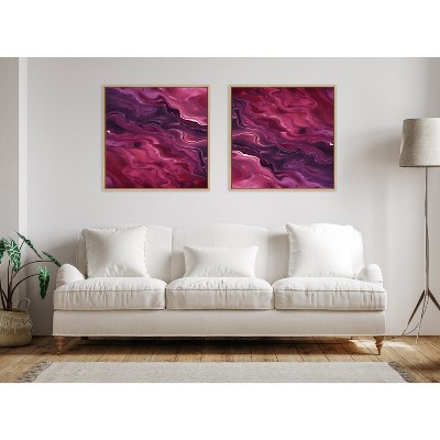 Tonal Abstract Purple Plum Canvas Wall Art with Natural Frame