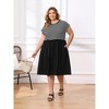 Women's Plus Size Striped Patchwork Gathered-Waist Crew Neck Raglan Sleeve with Pockets Midi Casual A-Line Dresses - GRACE & GRANDEUR - 2 of 4