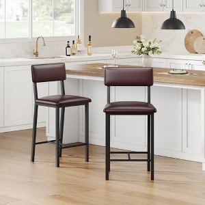 Bar Stools Set of 4, Upholstered Counter Height Bar Stools with Backrest and Footrest, Tall Bar Chairs with Thick Cushion, for Dining Room - 1 of 4