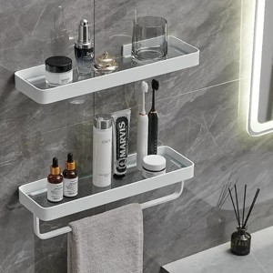 Racxily Bathroom Shelves Wall Mounted Glass Shelves for Bathroom Floating Shelf with Towel Holder Glass Shower Shelf - 1 of 4