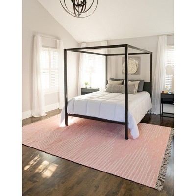 Handwoven Pink and Ivory Cotton Geometric 4' x 6' Area Rug