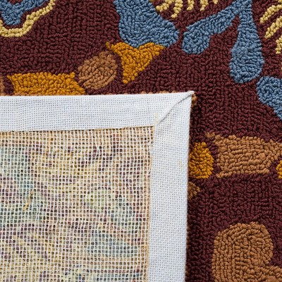 Handmade Burgundy Floral Synthetic Area Rug 5' x 8'