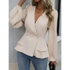 Women's Peplum Tops,Puff Sleeve Wrap V Neck Peplum Tops,Dressy Lantern Sleeve V Neck Wrap Work Blouse Shirts Casual Outfits apricot,XL - 3 of 4