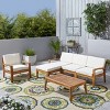 GDFStudio Parma Outdoor Acacia Wood 5 Seater Sectional Sofa and Club Chair Chat Set with Ottoman - 2 of 4