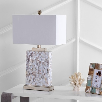 Tory 25" Cream Shell and Gold Table Lamp Set with White Shade